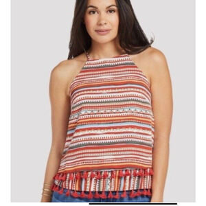 NEW Sunday in Brooklyn Desert Striped Tassel Tank size S Evereve Rust $35 A41